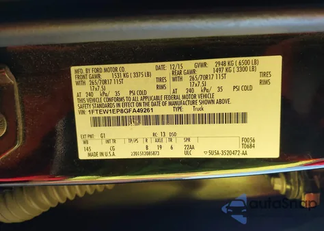 2016 Ford F-150 Xl from USA, damaged, VIN 1FTEW1EP8GFA49261